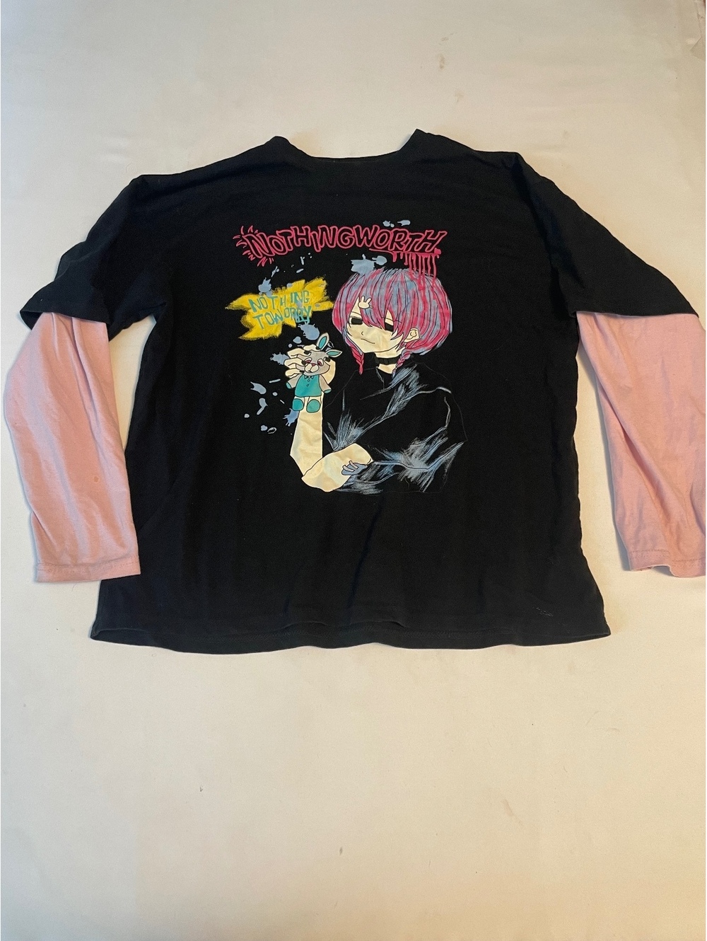 Unabated Black Graphic Long Sleeve Shirt with Pink Sleeves